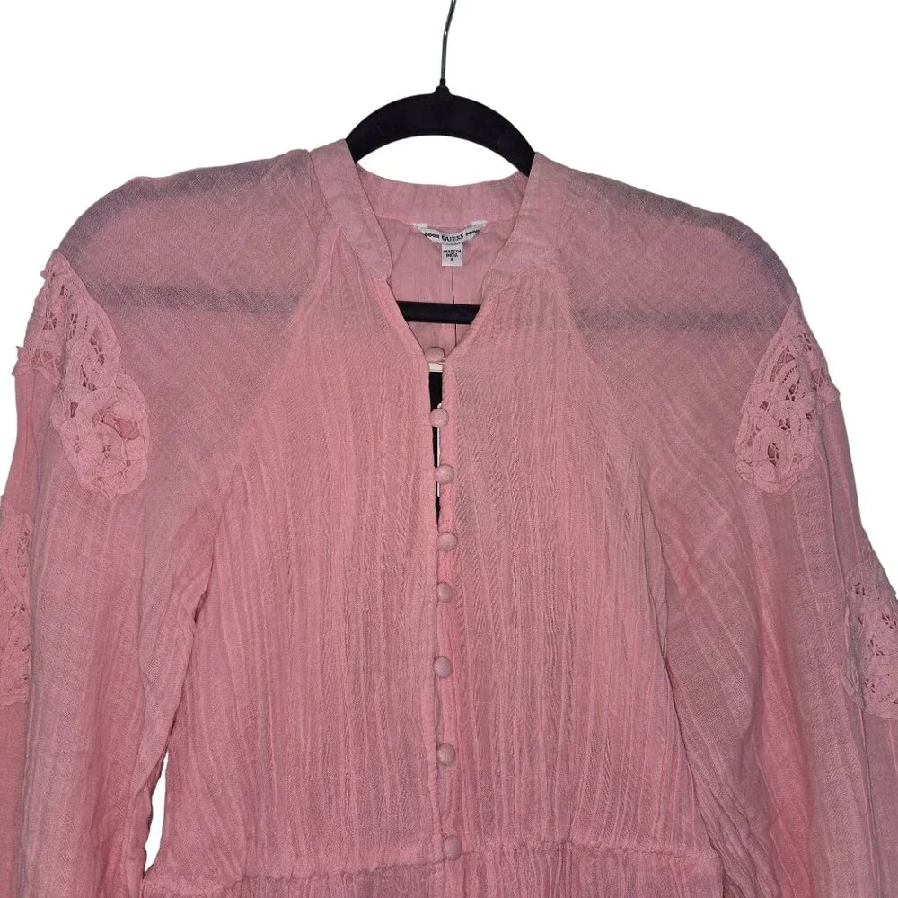 Guess Pink Lace Long Sleeve Button-Down Dress  arita dress without belt - Picture 11 of 16